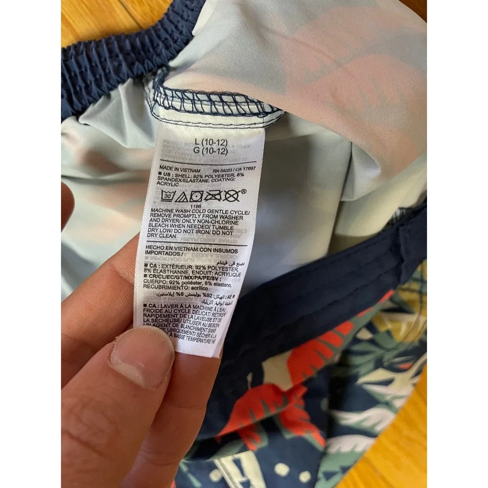 Old‎ Navy Boys Tropical Palm Swim Trunks UPF 50 Navy /Coral / tan L 10-12